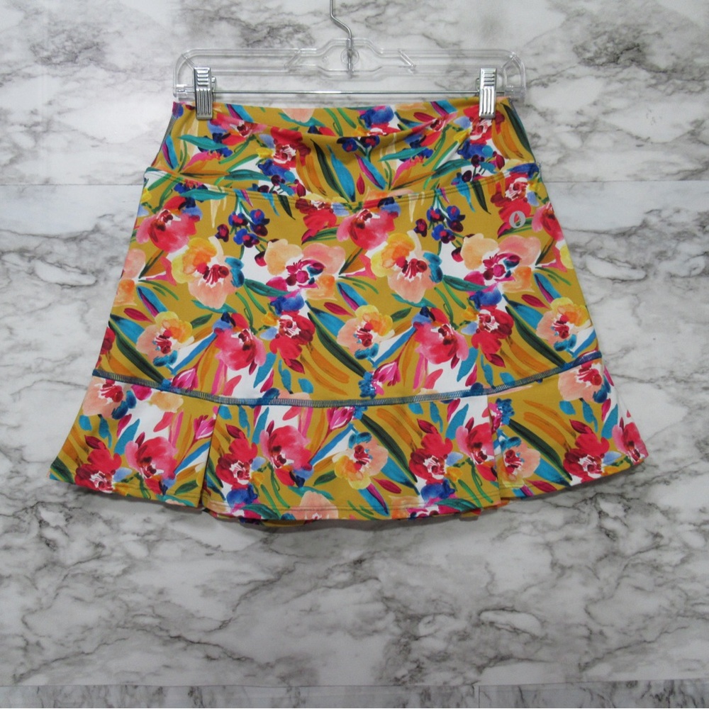 Dona Jo Yellow Floral Skort | Skirt Size Large Pickle Ball Tennis Skirt